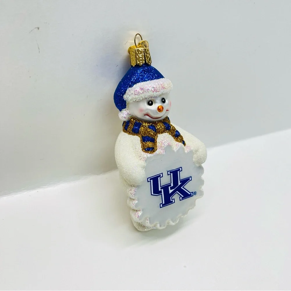 UK University of Kentucky Snowman Glass Christmas Tree Ornament Wildcats READ
